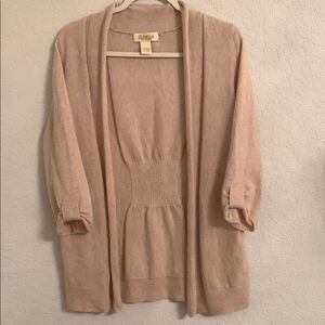 Peck & Peck Women's Beige Sweater 3/4 Sleeve Cardigan Open Front Size Small